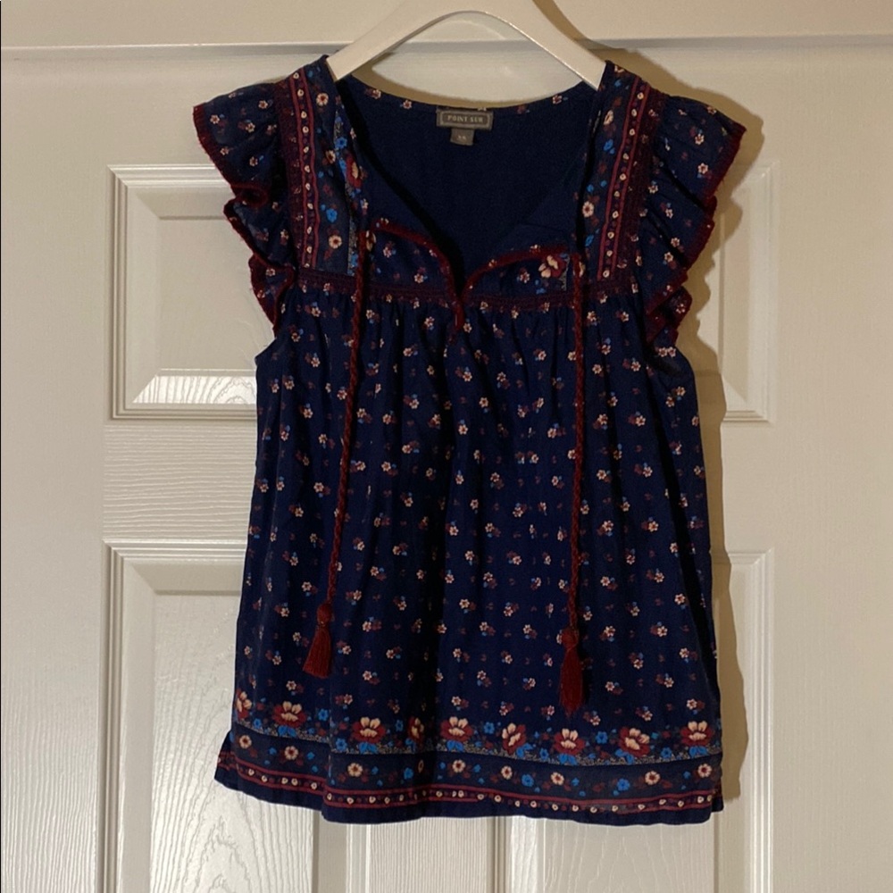 J Crew Point Sur Ruffled Tie Front Blouse